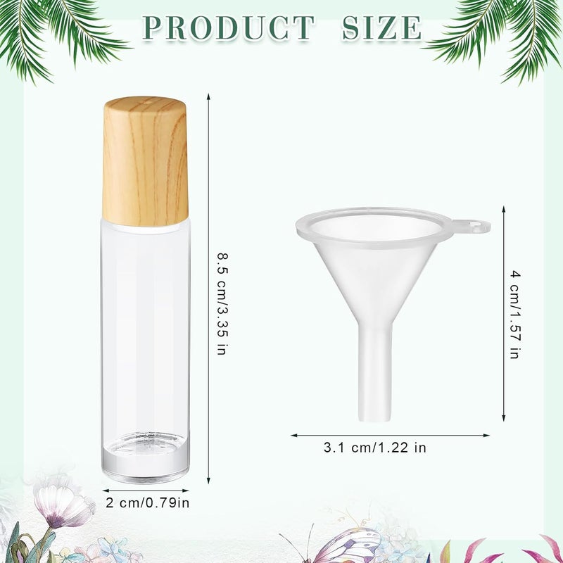 Sumind 150 Pcs Essential Oil Roller Bottles 10 ml Glass Empty Roll on Bottles with Stainless Steel Balls Leak Proof with 5 Funnel for Travel Essential Oil(Clear, Wood) - Image 2